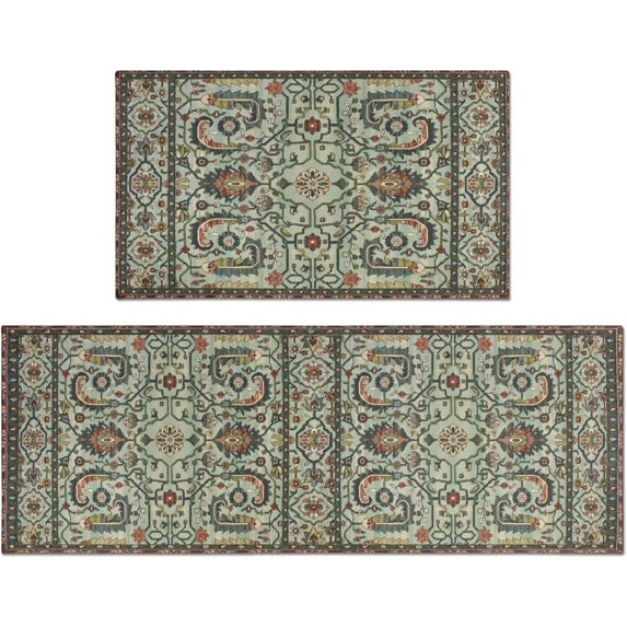 Boho Kitchen Rugs Sets of 2, Vintage Washable Anti Fatigue Kitchen Runner Mats for Floor, Non Slip Comfort Standing Holiday Decor Mat for Sink, Laundry, Office 17"x 47"+17"x 30"