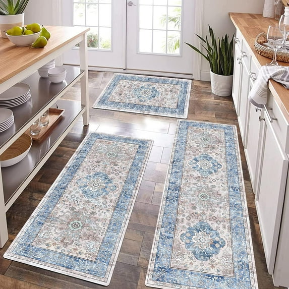 Boho Kitchen Rugs Sets of 3 Non Slip Rubber Kitchen Mats for Floor Waterproof Kitchen Rugs and Mats Washable Farmhouse Kitchen Area Rug Floor Carpet Runner Rugs for Hallway Laundry Room