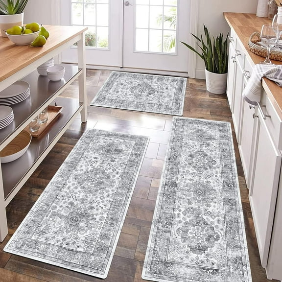 Boho Kitchen Rugs Sets of 3 Non Slip Rubber Kitchen Mats for Floor Waterproof Kitchen Rugs and Mats Washable Farmhouse Kitchen Area Rug Floor Carpet Runner Rugs for Hallway Laundry Room