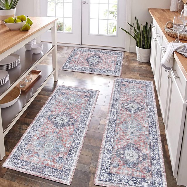 Boho Kitchen Rugs Sets of 3 Non Slip Rubber Kitchen Mats for Floor