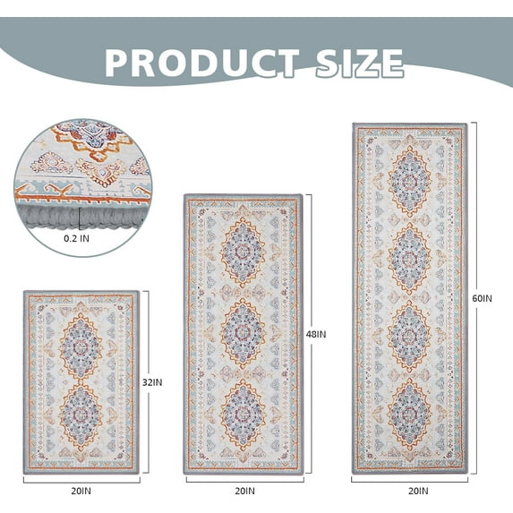 Boho Kitchen Rugs Sets of 3 Piece,Farmhouse Kitchen Area Rug Floor Carpet Runner Rugs,Non Slip Washable Kitchen Mats Set for Kitchen Floor Bathroom Laundry Office Sink (Colorful
