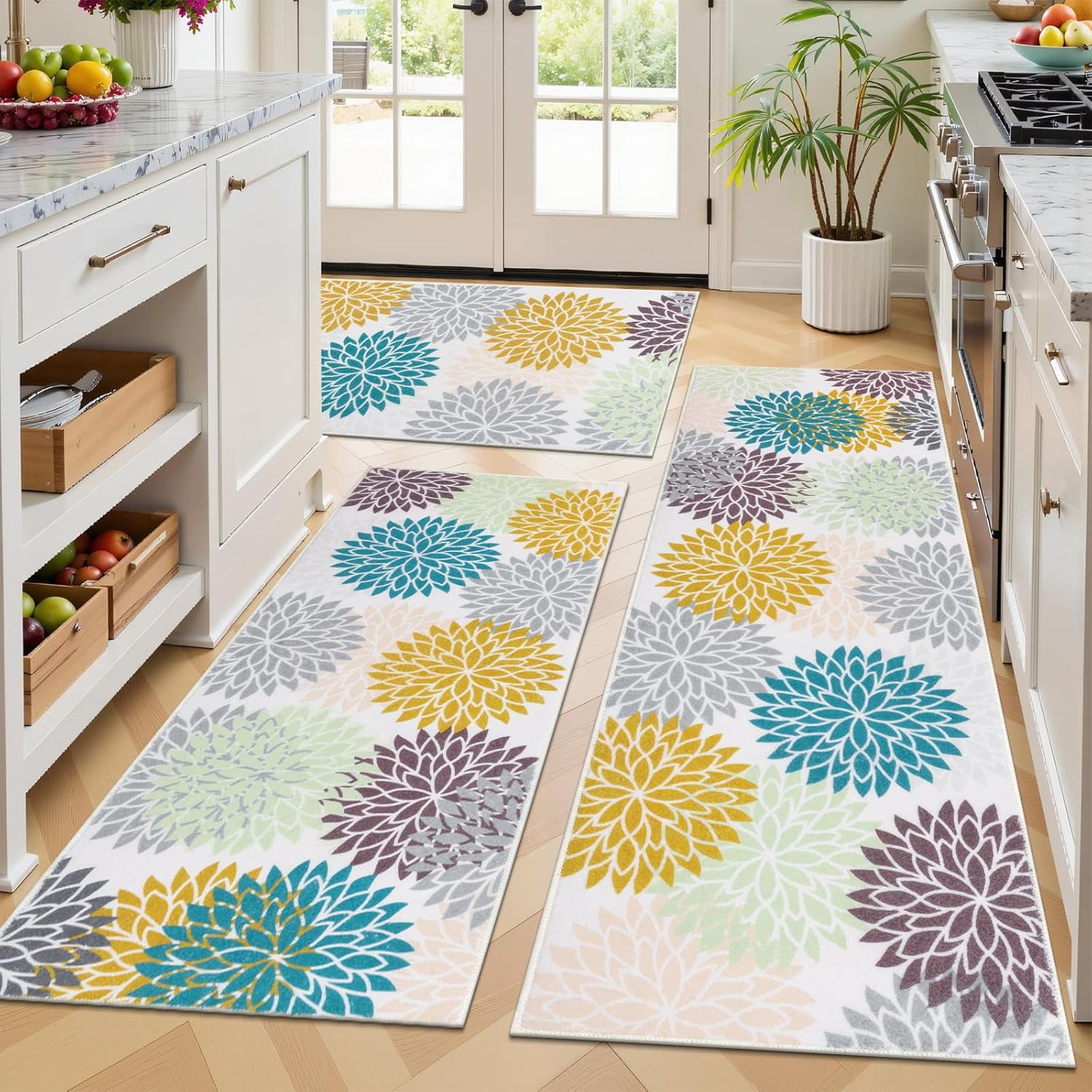 Boho Kitchen Rugs Sets 3 Piece with Runner Floral Kitchen Floor Mat ...