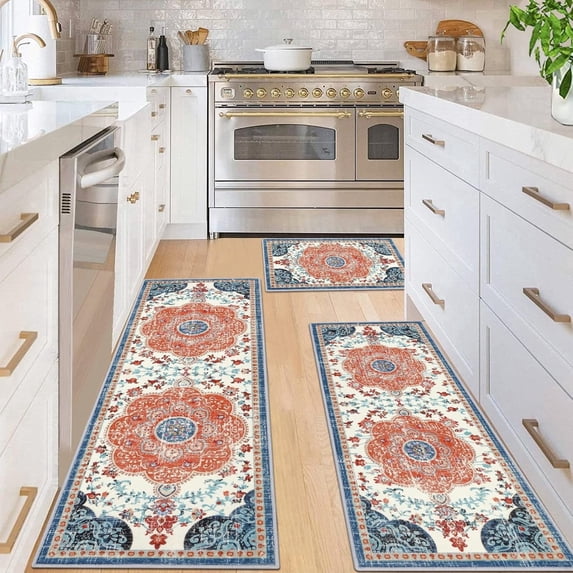 Boho Kitchen Rugs Sets 3 Piece with Runner Non Slip Kitchen Mats for Floor Washable Bohemian Runner Rug Kitchen Floor Mat Carpet for Hallway Laundry Room Door Office Sink
