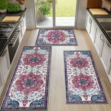 Boho Kitchen Rugs Sets 3 Piece with Runner Non Slip Kitchen Mats for Floor Washable Bohemian Runner Rug Set of 3