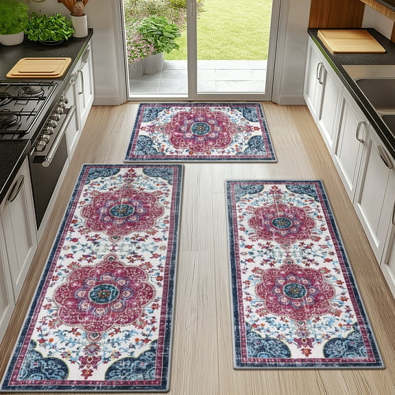 Boho Kitchen Rugs Sets 3 Piece with Runner Non Slip Kitchen Mats for Floor Washable Bohemian Runner Rug Set of 3