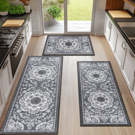 Boho Kitchen Rugs Sets 3 Piece with Runner Non Slip Kitchen Mats for Floor Washable Bohemian Runner Rug Set of 3