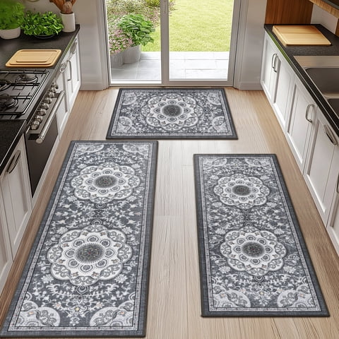 Boho Kitchen Rugs Sets 3 Piece with Runner Non Slip Kitchen Mats for Floor Washable Bohemian Runner Rug Set of 3