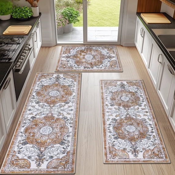 Boho Kitchen Rugs Sets 3 Piece with Runner Non Slip Kitchen Mats for Floor Washable Bohemian Runner Rug Set of 3