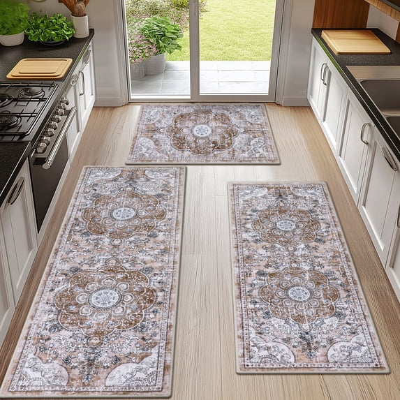 Boho Kitchen Rugs Sets 3 Piece with Runner Non Slip Kitchen Mats for Floor Washable Bohemian Runner Rug Set of 3