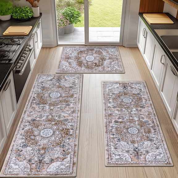 Boho Kitchen Rugs Sets 3 Piece with Runner Non Slip Kitchen Mats for Floor Washable Bohemian Runner Rug Set of 3
