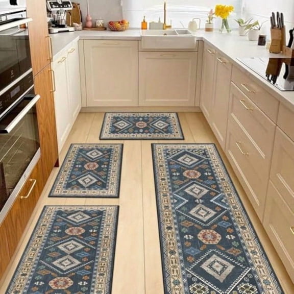Boho Kitchen Rugs Sets 4 Piece with Runner Floral Kitchen Floor Mat Carpet Farmhouse Kitchen Rugs and Mats Non Skid Washable Runner Rug for Kitchen Floor Sink