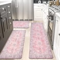 thumbnail image 1 of Boho Kitchen Rugs Sets of 3 Non Slip Rubber Kitchen Mats for Floor Machine Washable Runner Rug Set for Kitchen Laundry Room Entryway Pink, 1 of 6