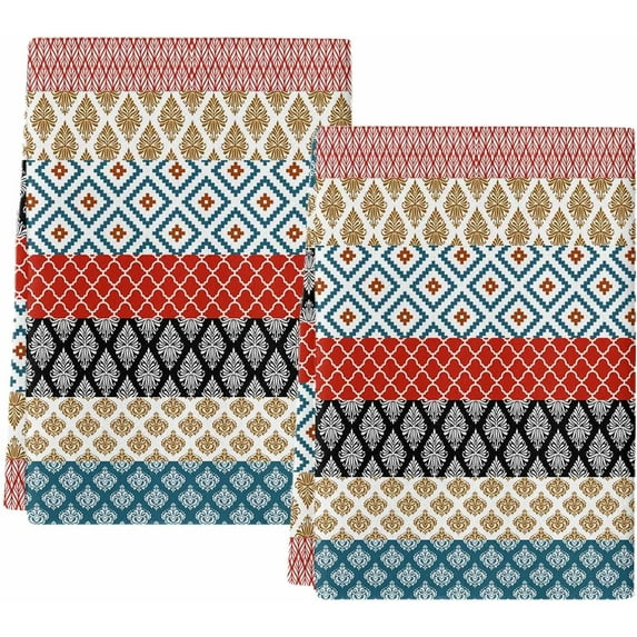 Boho Kitchen Towel Ethnic Boho Hand Towels Dish Towel Geometric Striped Tribal Vintage Hand Towels Set of 2 Absorbent Soft Cotton Dish Cloths Bar Tea Towels for Bathroom Kitchen Farmhouse Boho Decor