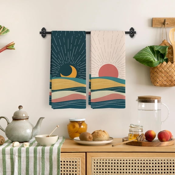 Boho Kitchen Towels, Boho Bohemian Sun Moon Kitchen Towels Decorative Set, Boho Towels, Boho Hand Dish Towels for Kitchen Bathroom Decorative, Boho Bathroom Decor