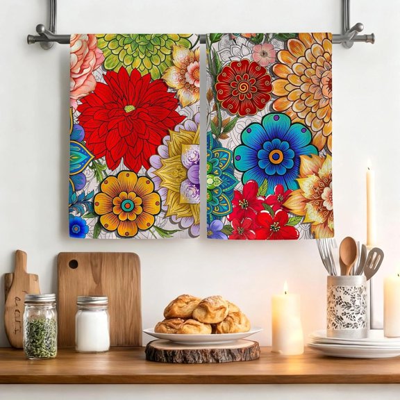 Boho Kitchen Towels Decorative Set of 4, Colorful Floral Hand & Tea Towel, Absorbent Soft Decor Dish Towels Dishcloths for Kitchen Drying,Cooking Housewarming Gifts for Women