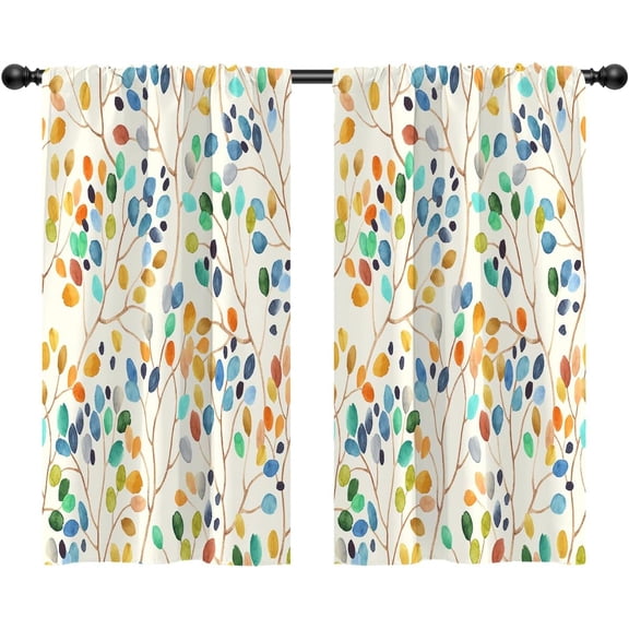 Boho Kitchen Window Curtains Rod Pocket Small Short Cafe Colorful Floral Bohemian Fun Leaf Watercolor Cute Farmhouse Botanical Room Drapes 2 Panels for Living Bedroom Home Decor 27.5X39 inch