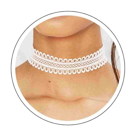 Boho Lace Choker Necklace Chain Sexy White Lace Tattoo Charm Wedding Necklace Fashion Jewelry Gift for Women (White)