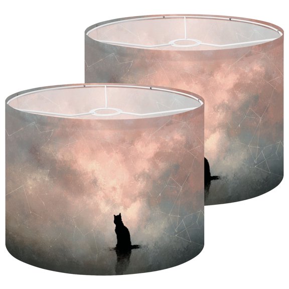 Boho Lampshades 2 Pack Black Cat Dreamy Cloudscape Subtle Glow Panoramic Art 13"x13"x10" Light Shade for Table Lamps Floor Lamp Shades Lampshade Replacement Easy Assembly for Bedroom Nursery
