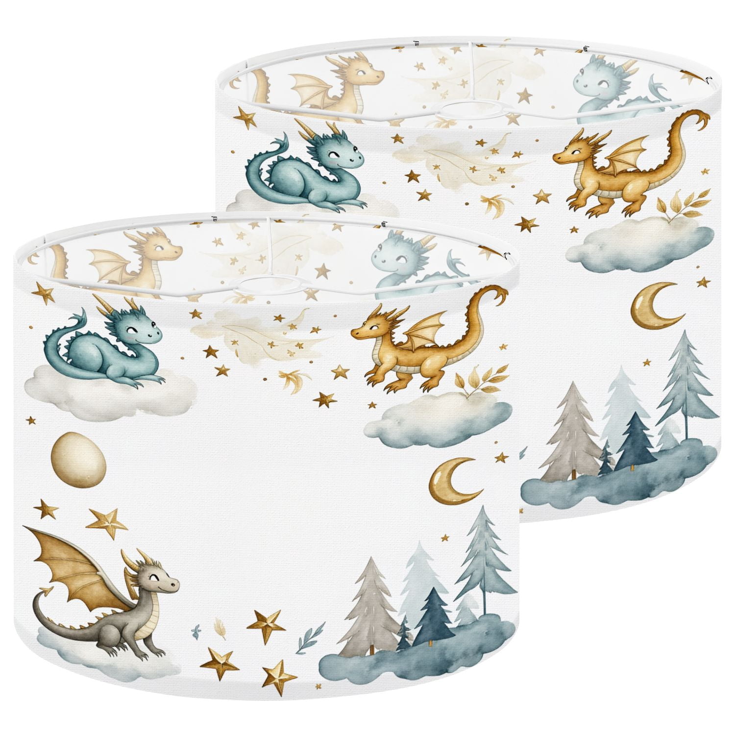 Boho Lampshades 2 Pack Dragon baby animals watercolor 13"x13"x10" Light Shade for Table Lamps Floor Lamps Drum Lamp Shades Lampshade Replacement Easy Assembly