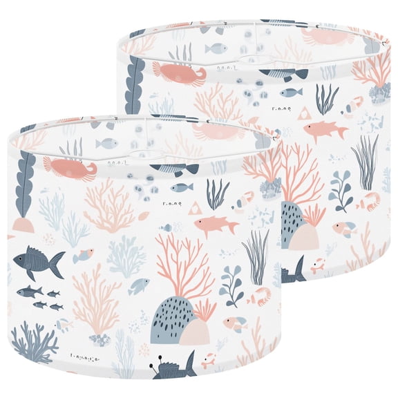 Boho Lampshades 2 Pack Marine life Coral reef Fish Crab Seaweed Pastel 13"x13"x10" Light Shade for Table Lamps Floor Lamps Drum Lamp Shades Lampshade Replacement Easy Assembly