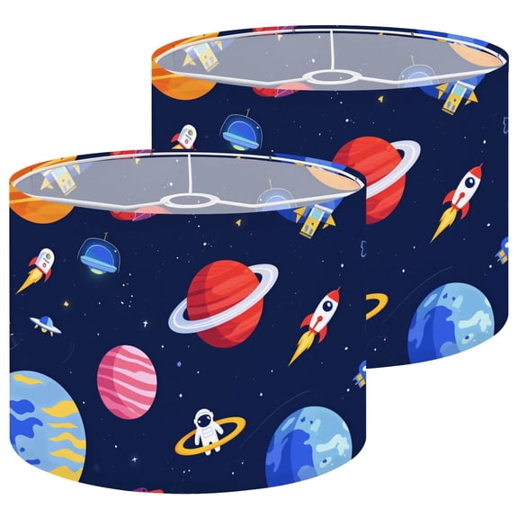 Boho Lampshades 2 Pack Space Planets Solar System Flat dark 13"x13"x10" Light Shade for Table Lamps Floor Lamps Drum Lamp Shades Lampshade Replacement Easy Assembly