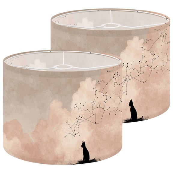 Boho Lampshades 2 Pack Tranquil Cat Artwork Abstract Constellations Soft Glow 13"x13"x10" Light Shade for Table Lamps Floor Lamp Shades Lampshade Replacement Easy Assembly for Bedroom Nursery