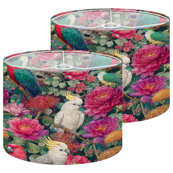 Boho Lampshades 2 Pack Vibrant Parrots Cockatoos Amidst Blooming Flowers Garden 13"x13"x10" Light Shade for Table Lamps Floor Lamp Shades Lampshade Replacement Easy Assembly