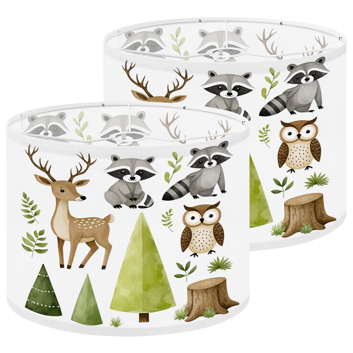 Boho Lampshades 2 Pack Watercolor forest animal clipart Cute woodland characters Bear raccoon 13"x13"x10" Light Shade for Table Lamps Floor Lamps Drum Lamp Shades Lampshade Replacement Easy Assembly