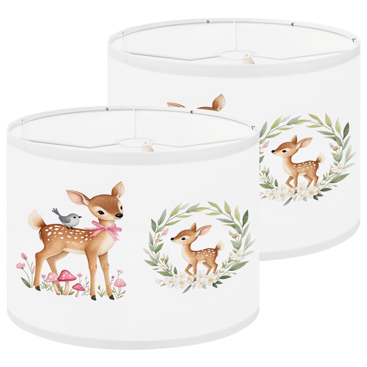 Boho Lampshades 2 Pack watercolor fawn forest animals for baby dust rose pink floral wreath 13"x13"x10" Light Shade for Table Lamps Floor Lamps Drum Lamp Shades Lampshade Replacement Easy Assembly
