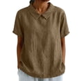 thumbnail image 1 of Boho Lapel Shirt for Womens Solid Color Short Sleeve Summer Pull On Shirts Casual Collared Trendy Blouse Tops, 1 of 7