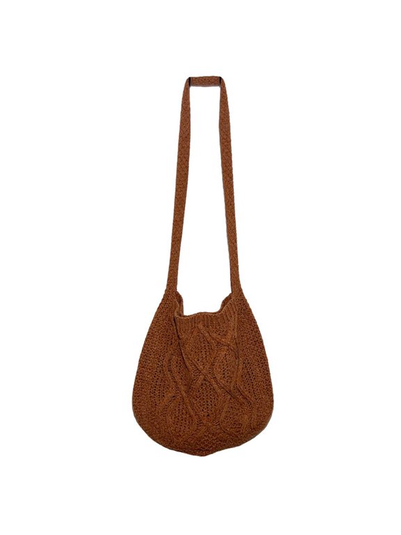 Boho Large Capacity Knitted Shoulder Bag for Women Versatile Twist Pattern Tote Bag Solid Color Crossbody Purse for Commuting, Shopping, Work, Travel