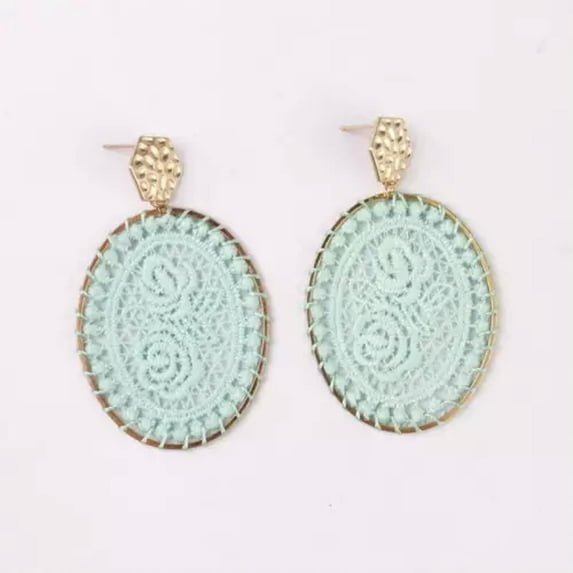 Boho Lattice Lace Floral Oval Shape Statement Earrings for Women Fashion Jewelry