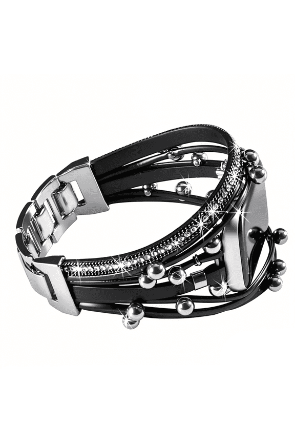Boho Layered Beaded Bracelet Band Compatible with Apple Watch 38-49mm, Sparkly Rhinestone Multi-Strand Metal Strap, Dressy Jewelry Wristband for iWatch Series11 10 9 8 7 6 5 4 3 SE Ultra