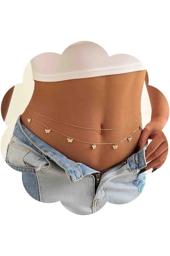 Boho Layered Butterfly Waist Chain Butterfly Tassel Belly Chain Gold Butterfly Dangle Body Chain Butterfly Wing Stomach Chain Summer Bikini Waist Body Chain Jewelry for Women