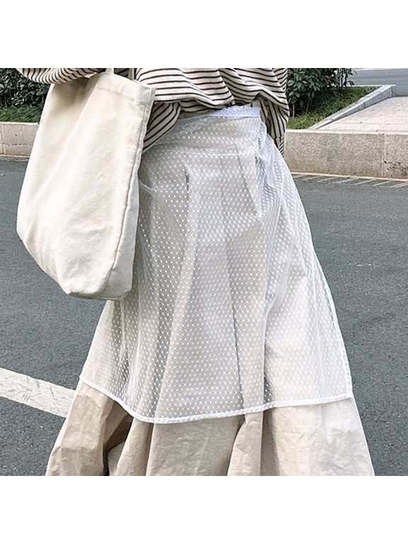 Boho Layered Lace Skirt with Detachable A-Line Overlay and Adjustable Tie Waist for Everyday and Wear, White