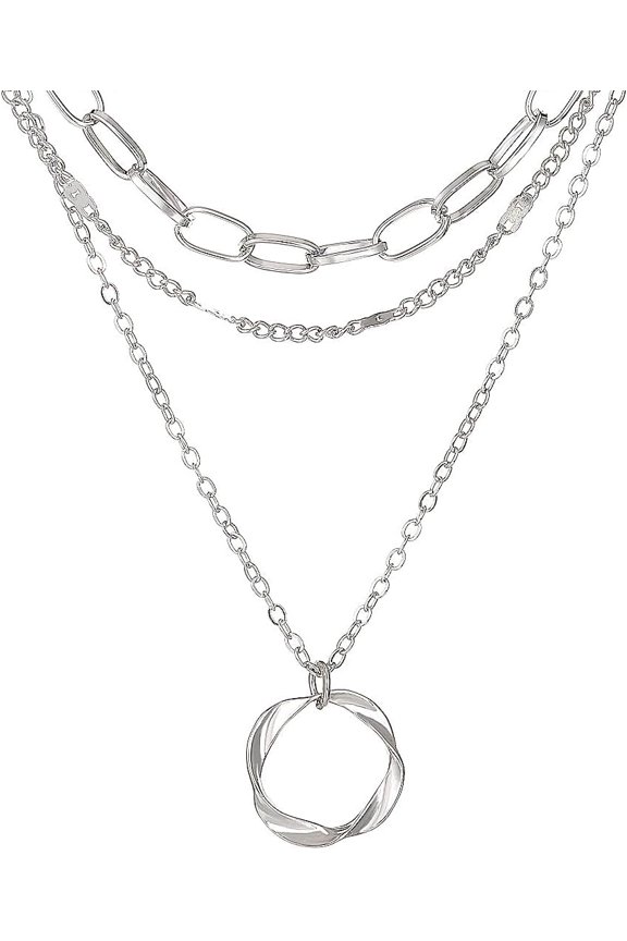 Boho Layered Paperclip Choker Necklaces for Women Chunky 14K Gold Stackable Chain Link Necklaces Circle Pendant Necklaces Jewelry Gifts