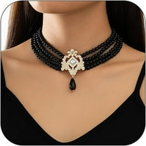 Boho Layered Pearl Rhinestones Choker Necklace Vintage Chunky Pearl Crystal Pendant Short Necklace Chain Bridal Prom 1920s Costume Party Jewelry for Women