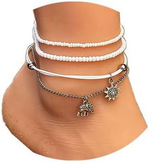 Boho Layered Sun Elephant Anklets White Beads Weave Anklets Dainty Beach Foot Chain Jewelry Accessories For Women[o6128]