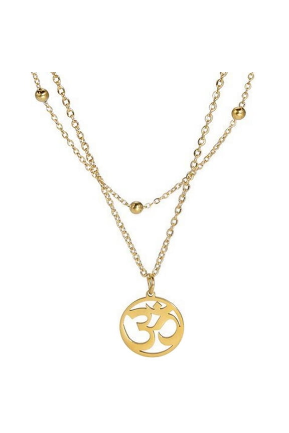 Boho Layered Wrap Aum Necklace Gold Stainless Steel Double Chain Om Pendant