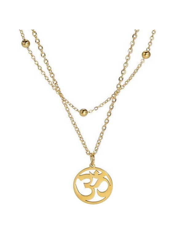 Boho Layered Wrap Aum Necklace Gold Stainless Steel Double Chain Om Pendant