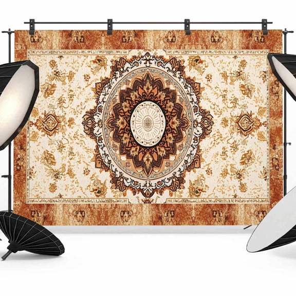 Boho Leaf Backdrop for Photoshoot,Photography Photo Studio Background Wall Backdrop,Orange Rustic Tribal Patterns Ethnic Bohemian Back Drop Banner Panel for Portraits Wedding Live Streaming 12x8Ft
