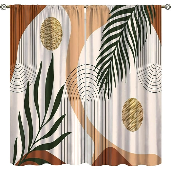 Boho Leaf Curtains, Bohemian Mid Century Palm Tropical Leaf Abstract Modern Minimalism Window Treatments for Living Room Bedroom Kitchen 2 Panel Fabric, 52x84 Inch