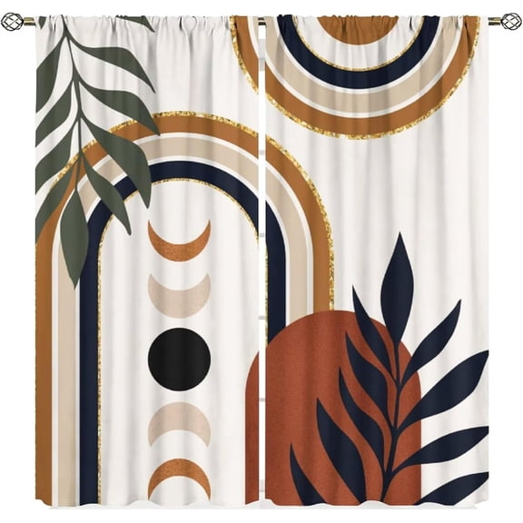 Boho Leaf Curtains, Bohemian Mid Century Palm Tropical Leaf Abstract Modern Minimalism Window Treatments for Living Room Bedroom Kitchen Cafe Bohemian Drapes, 63x63 Inch Blackout