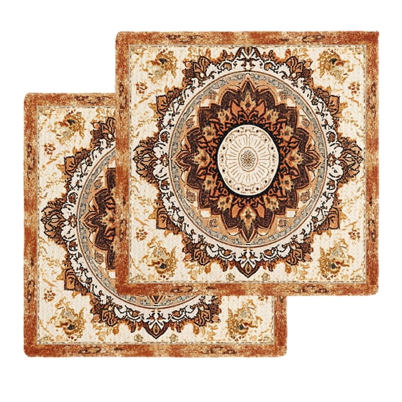Boho Leaf Dish Towels Set, Waffle Weave Kitchen Towels 2 Pieces, Orange Rustic Tribal Patterns Ethnic Bohemian Microfiber Hair Face Bath Tea Towel Absorbent Quick Drying Cleaning Dish Cloths, 12"x12"