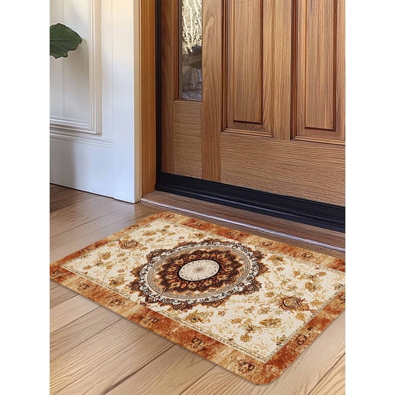 Boho Leaf Door Mat Indoor Outdoor Entrance,Non Slip Small Rug for Kitchen Bathroom Entryway Rug,Orange Rustic Tribal Patterns Ethnic Bohemian Washable Doormat Floor Mat 16x24 Inch