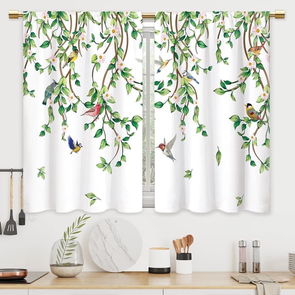 Green Leaves Hummingbird Kitchen Curtains Spring Eucalyptus Sage Green Bathroom Curtains Window Treatment Drape Tier Botanical Plant Cafe Small Bedroom Short French Door Curtains 28x40 Inch