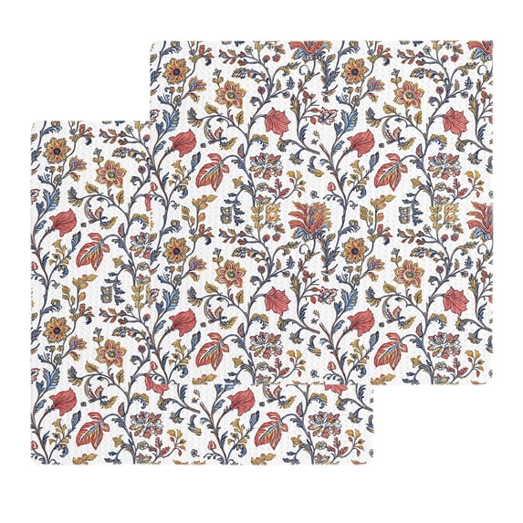 Boho Leaf Kitchen Dish Towels for Drying Dishes Set of 2, Orange Red Spring Farmhouse Pastoral Tribal Waffle Weave Microfiber Hand Tea Bathroom Towels Quick Dry & Absorbent Towel 12x12
