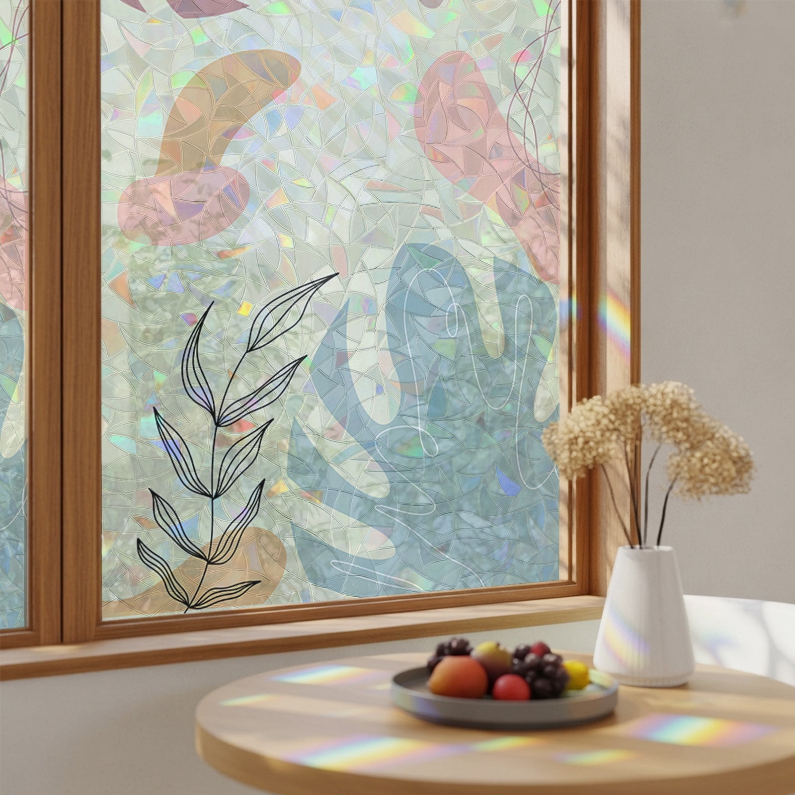 Boho Leaf Mid Century Morandi Color Window Privacy Film,Heat Control ...