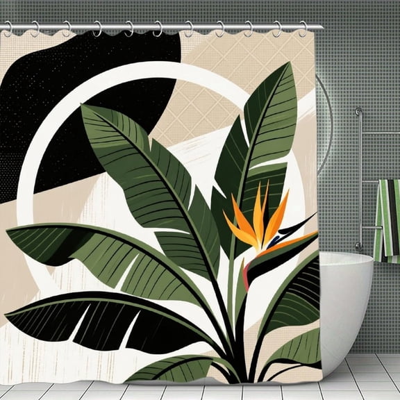 Boho Leaf Mid Century Print Shower Curtain,Modern Fabric Waterproof Shower Curtain Set with Hooks 70.8×70.8Inch (180×180cm)
