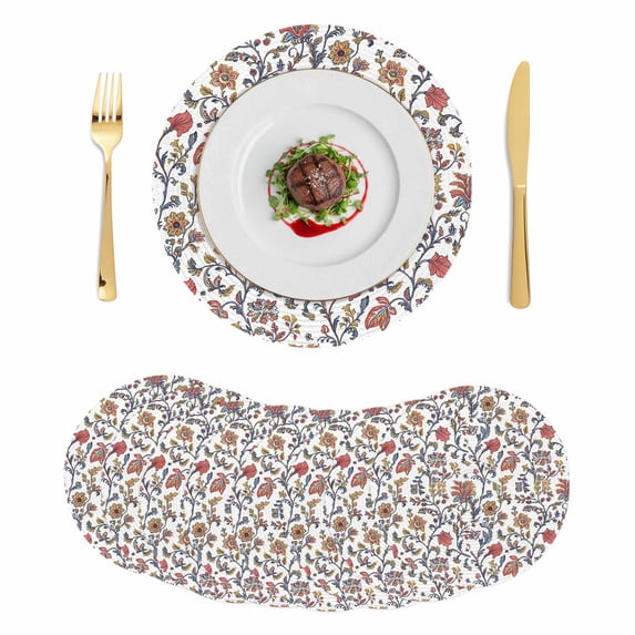 Boho Leaf Round 13 Inch Placemats Set of 8, Orange Red Spring Farmhouse Pastoral Tribal HeatResistant Non Slip Place Mats for Dining Table, Wipeable Braided Kitchen Table Mats for Housewarming